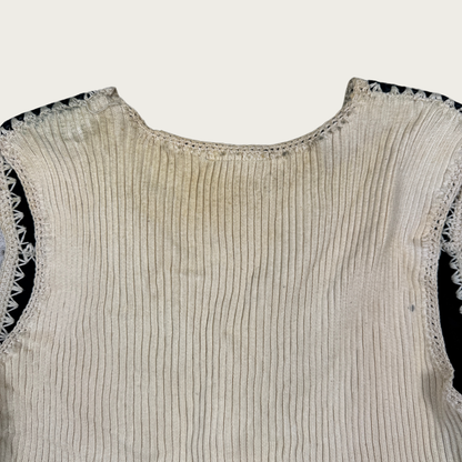 (M/L) 80s/90s Black/Cream Suede Knit Vest