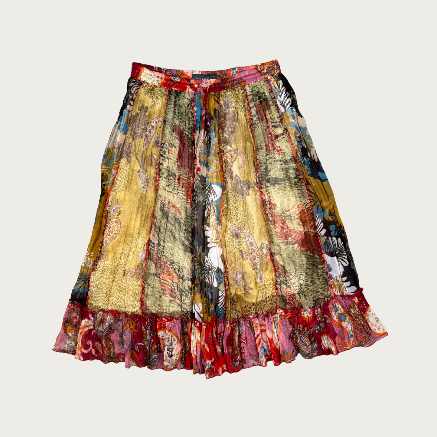 (M/L) Boho Multi Pattern Paisley/Floral Midi Skirt