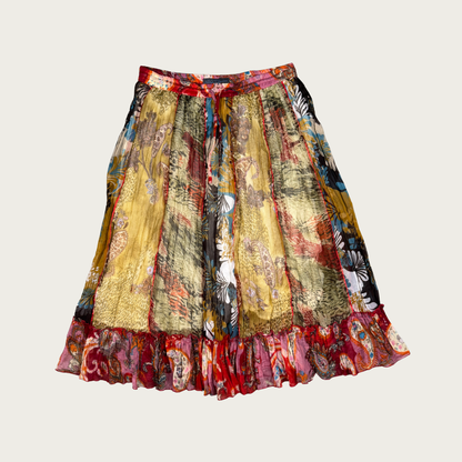(M/L) Boho Multi Pattern Paisley/Floral Midi Skirt