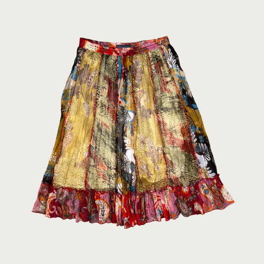 (M/L) Boho Multi Pattern Paisley/Floral Midi Skirt