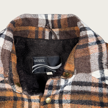 (L) 70s/80s Brown Plaid Fleece Lined Jacket