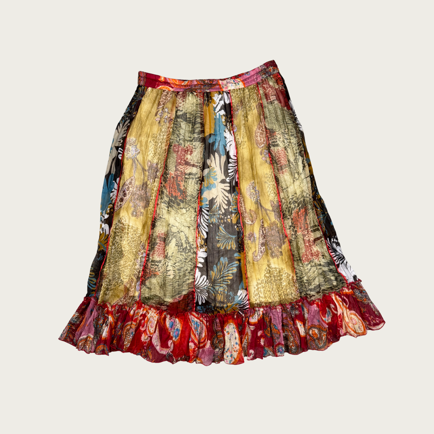 (M/L) Boho Multi Pattern Paisley/Floral Midi Skirt