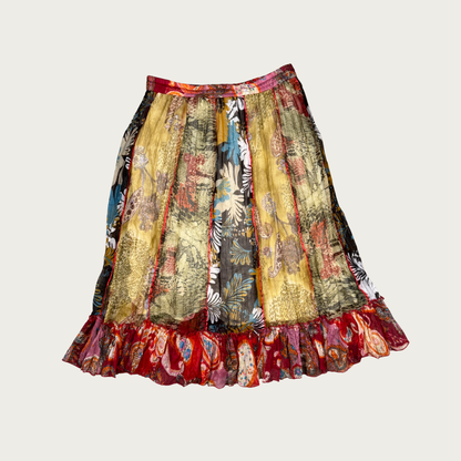 (M/L) Boho Multi Pattern Paisley/Floral Midi Skirt