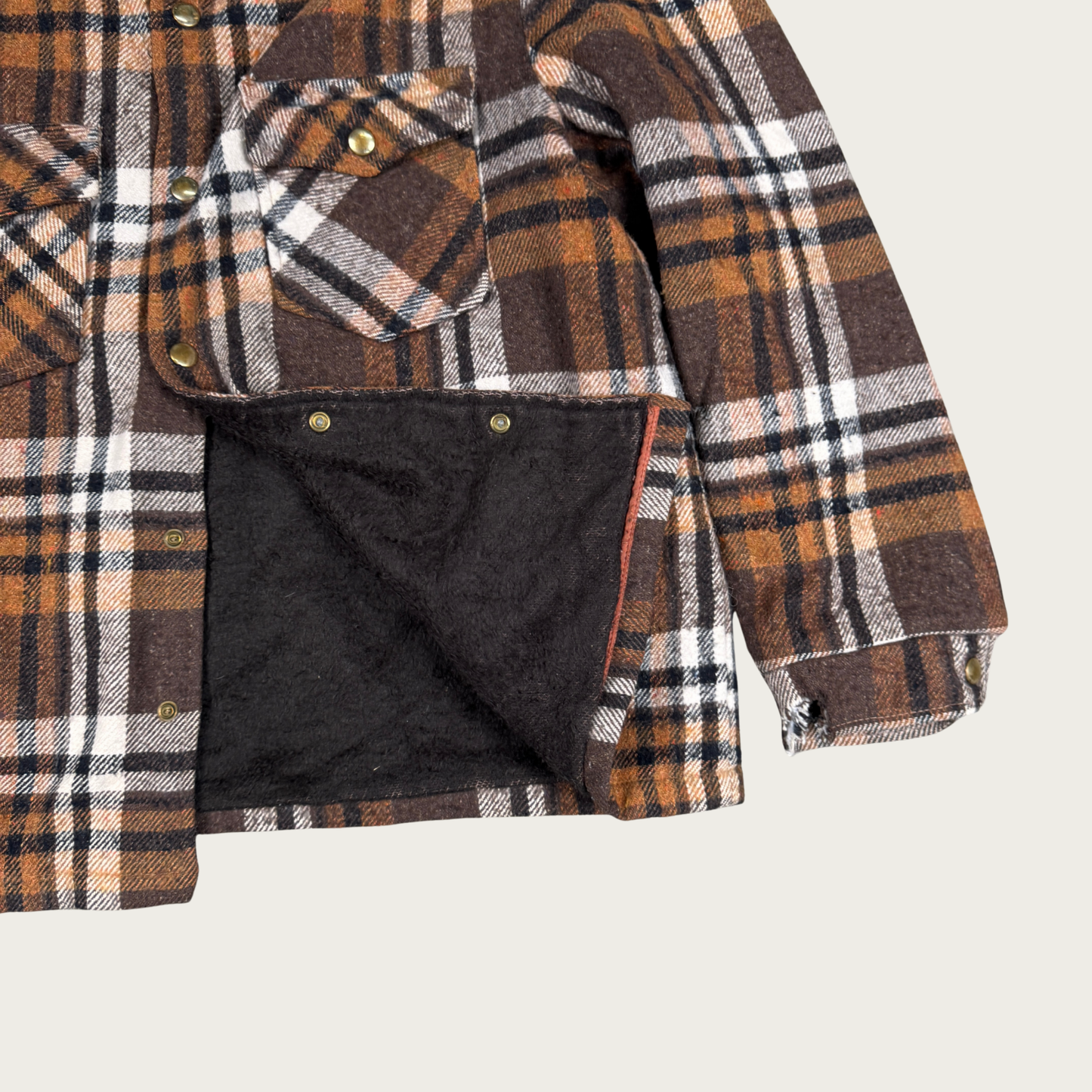 (L) 70s/80s Brown Plaid Fleece Lined Jacket