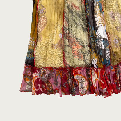 (M/L) Boho Multi Pattern Paisley/Floral Midi Skirt