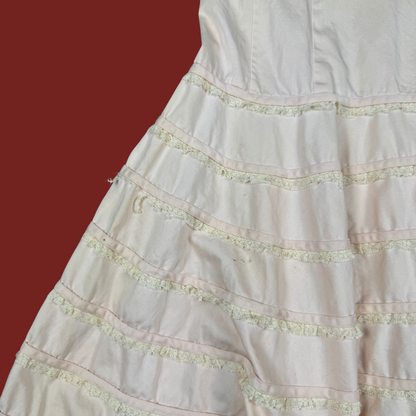 (M) 60s/70s Baby Pink Lace Ruffle Trim Midi Dress