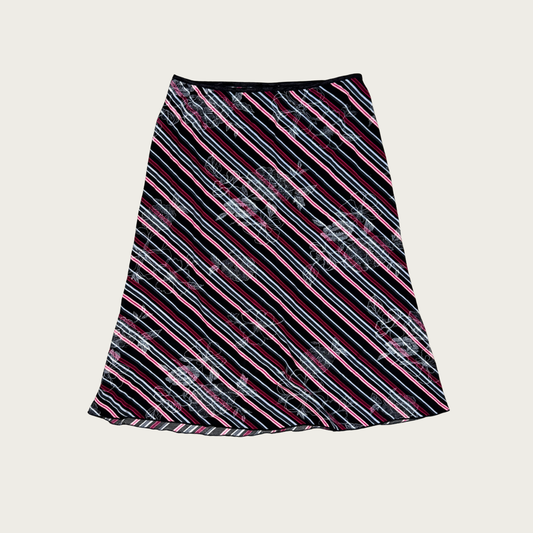 (M) 90s/Y2K Pink/Black Striped Floral Midi Skirt