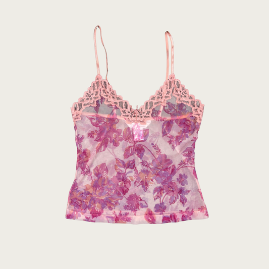 (S) Y2K Pink/Purple Floral Mesh Cami