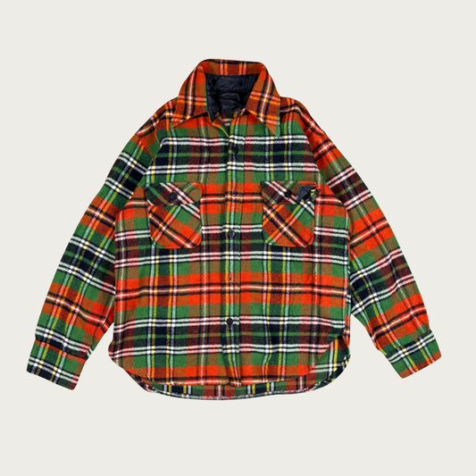 (L) 70s/80s Green/Orange Plaid Shacket