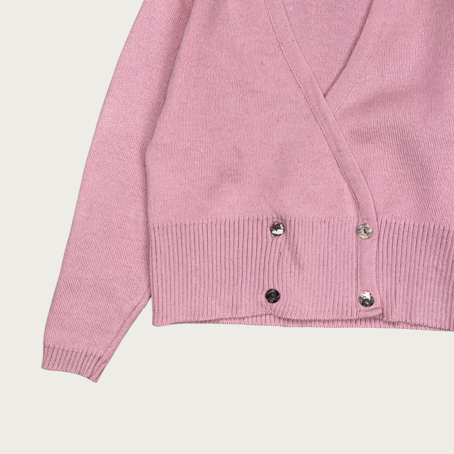 (S) Pink Double Breasted Wool Cardigan