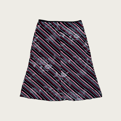 (M) 90s/Y2K Pink/Black Striped Floral Midi Skirt