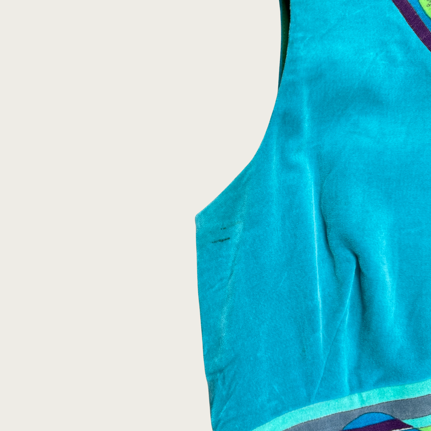 (M) 1960s Emilio Pucci Teal Velvet Signature Op Art Dress