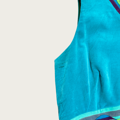 (M) 1960s Emilio Pucci Teal Velvet Signature Op Art Dress