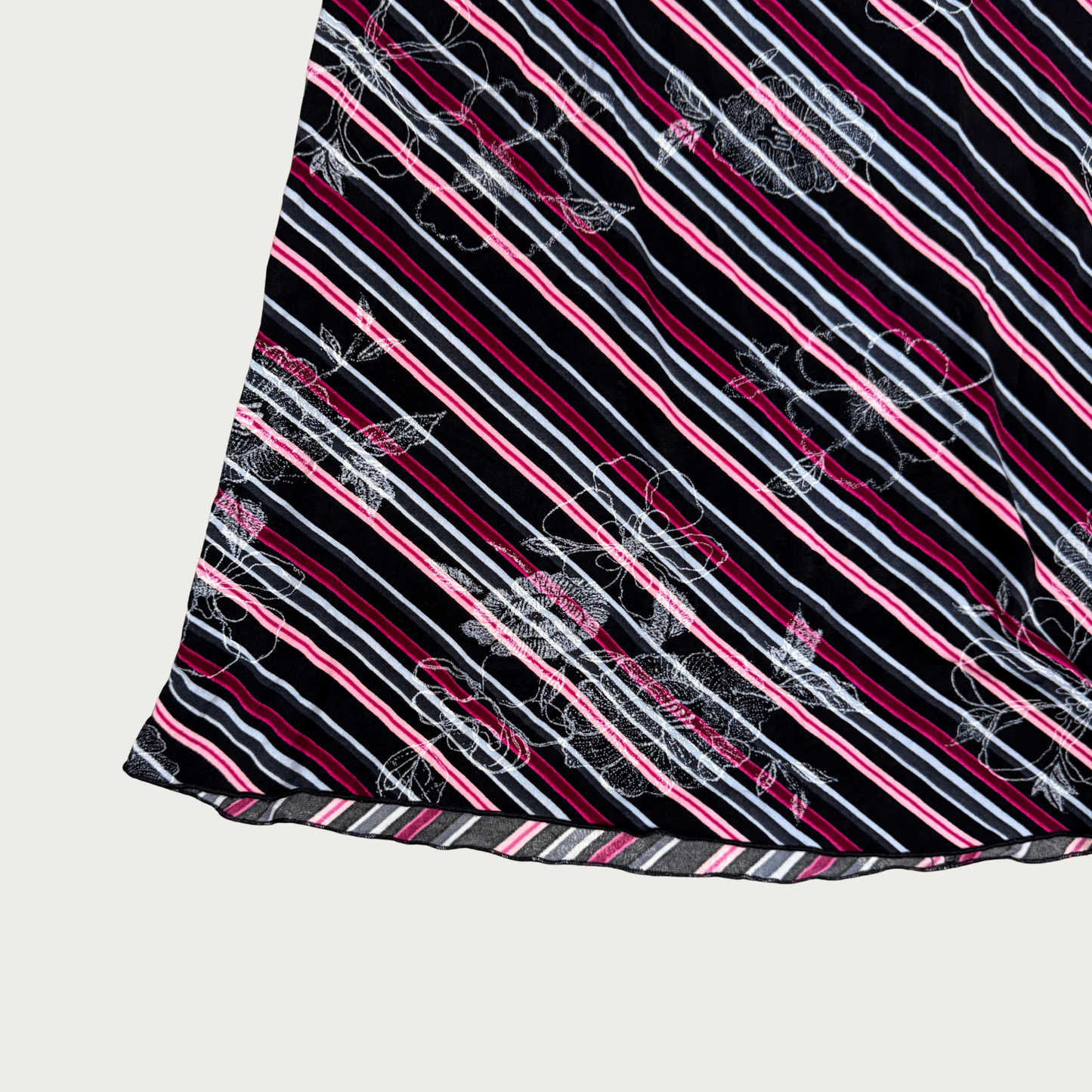(M) 90s/Y2K Pink/Black Striped Floral Midi Skirt