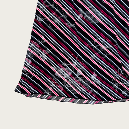 (M) 90s/Y2K Pink/Black Striped Floral Midi Skirt