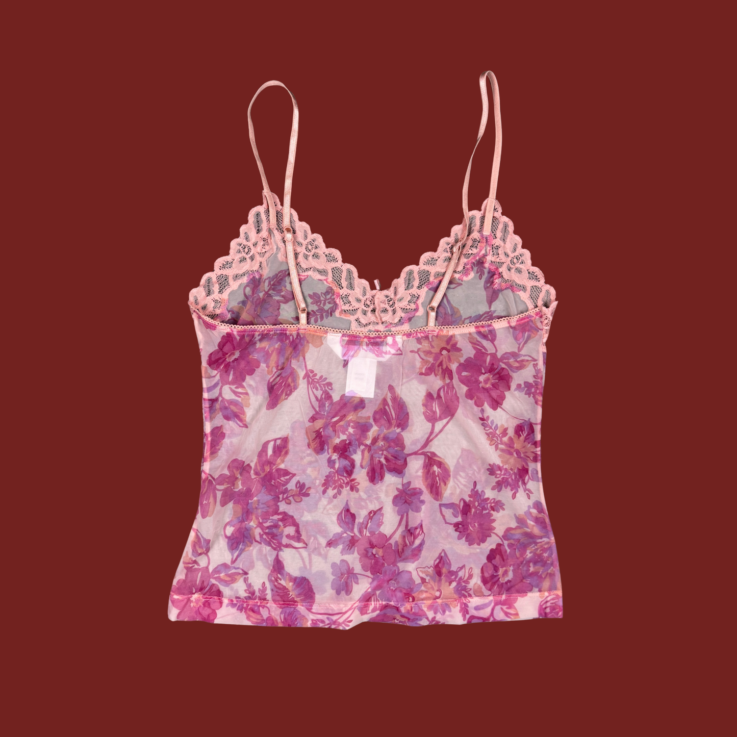 (S) Y2K Pink/Purple Floral Mesh Cami