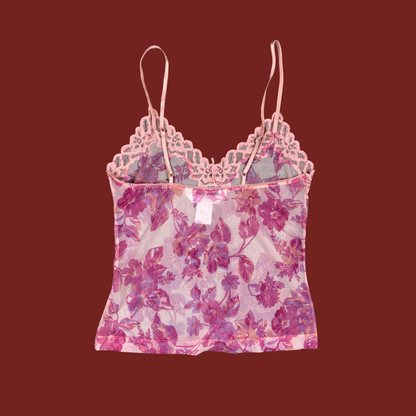 (S) Y2K Pink/Purple Floral Mesh Cami
