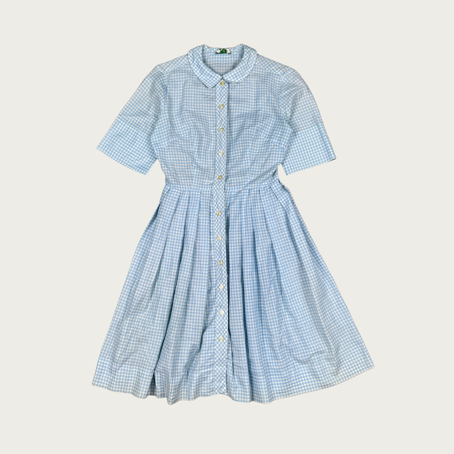 (XS) 60s/70s Light Blue Gingham Midi Dress
