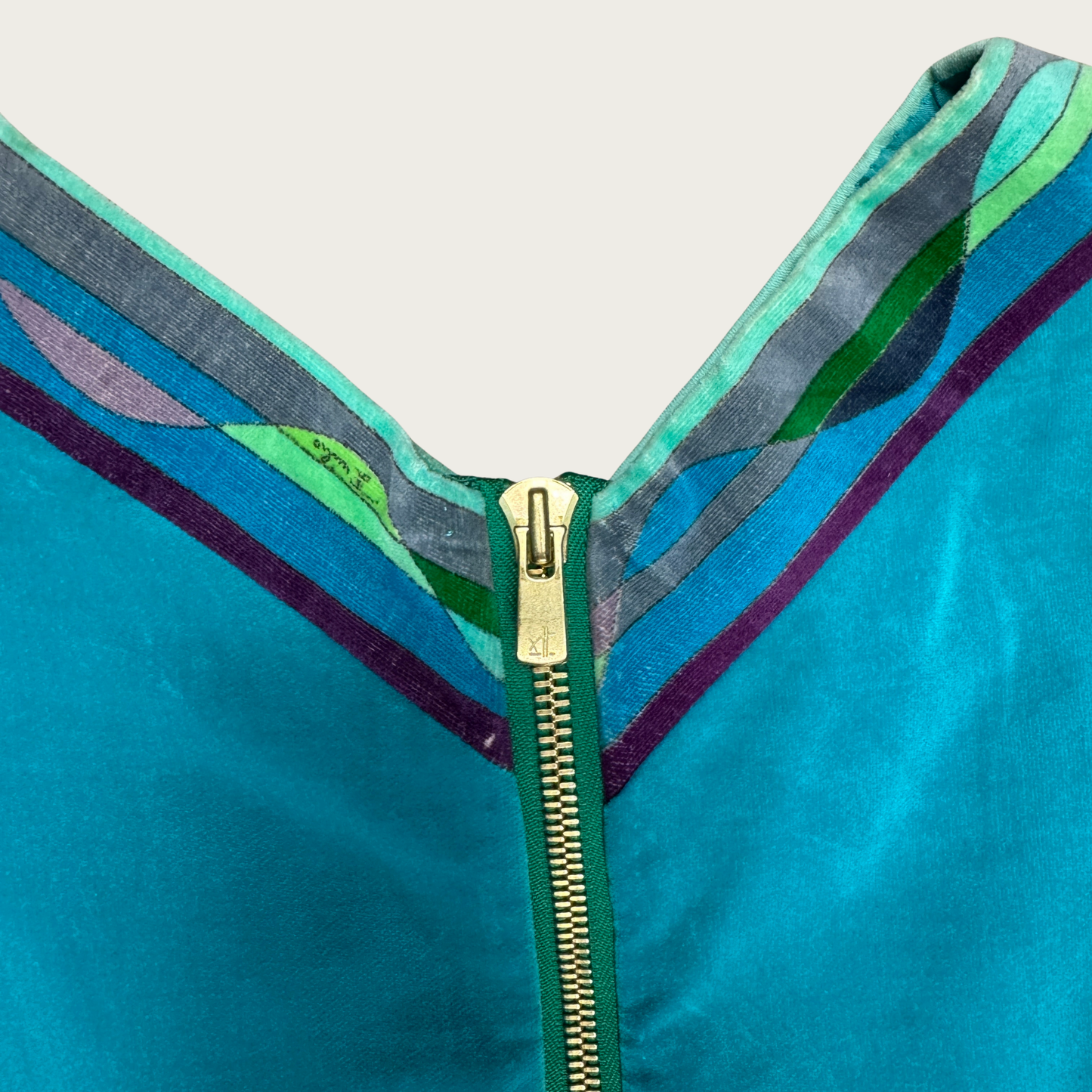 (M) 1960s Emilio Pucci Teal Velvet Signature Op Art Dress