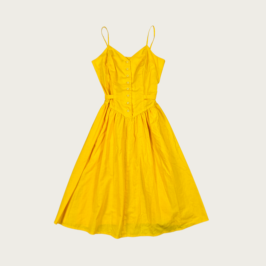 (XS/S) 80s/90s Yellow Midi Dress