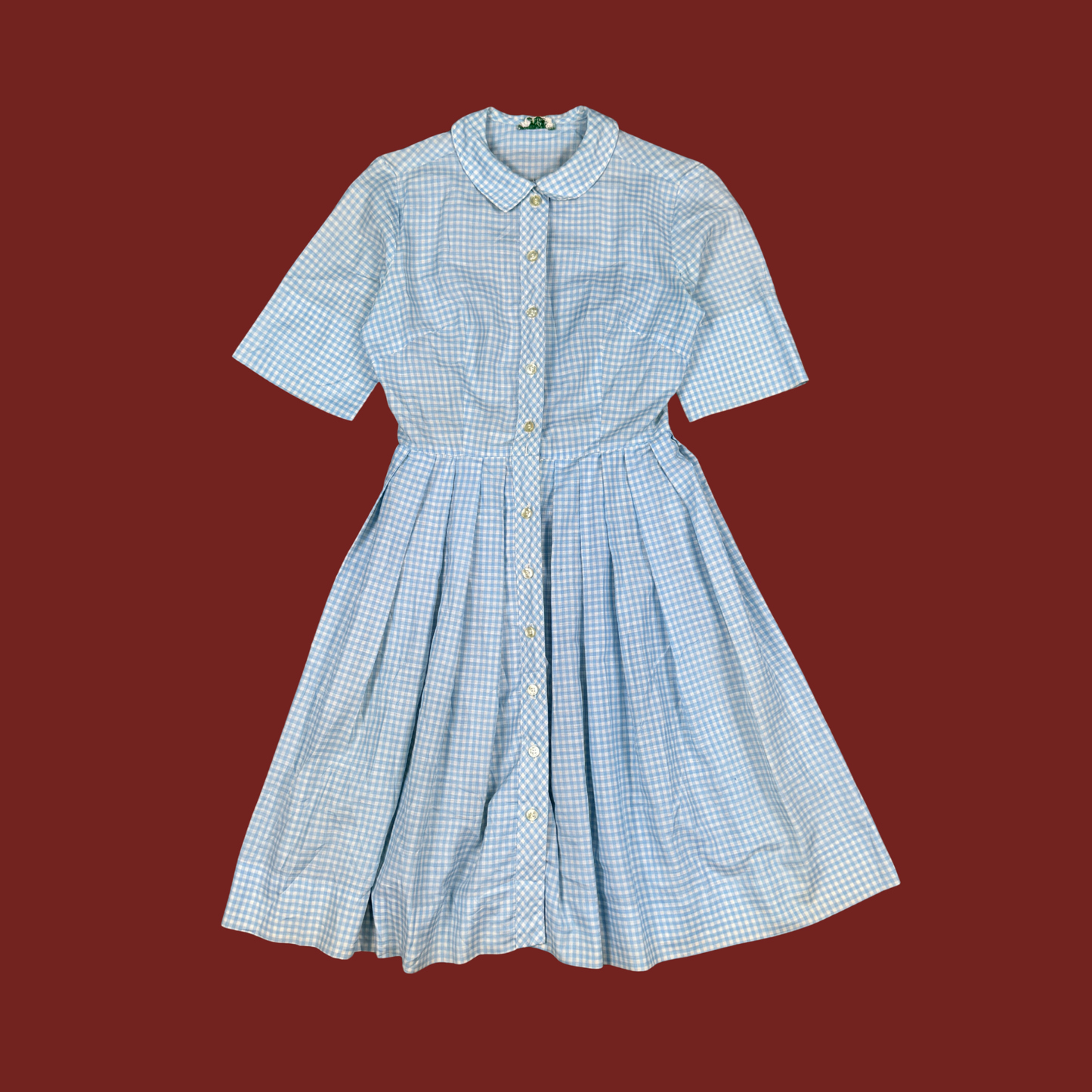 (XS) 60s/70s Light Blue Gingham Midi Dress