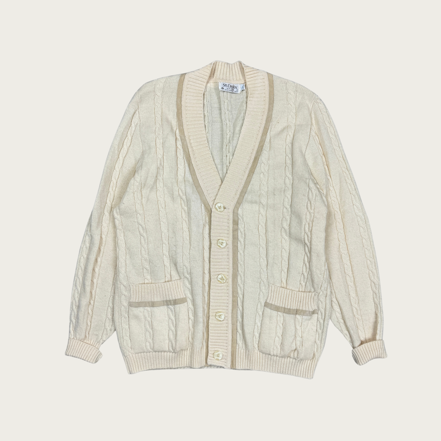 (L) Cream Cable Knit Cardigan