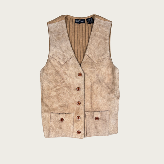 (M) 90s/Y2K Tan Suede and Knit Vest