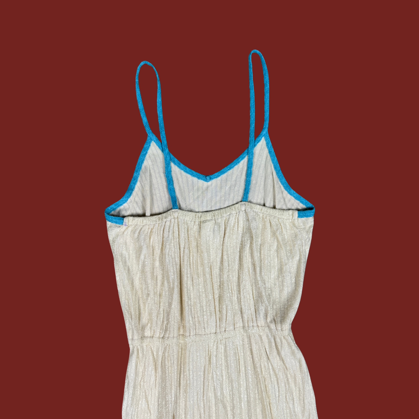 (S) 70s Cream/Blue Terry Midi Dress