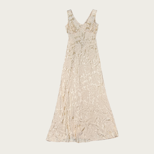 (M) 80s/90s Light Peach Jacquard Floral Maxi Dress