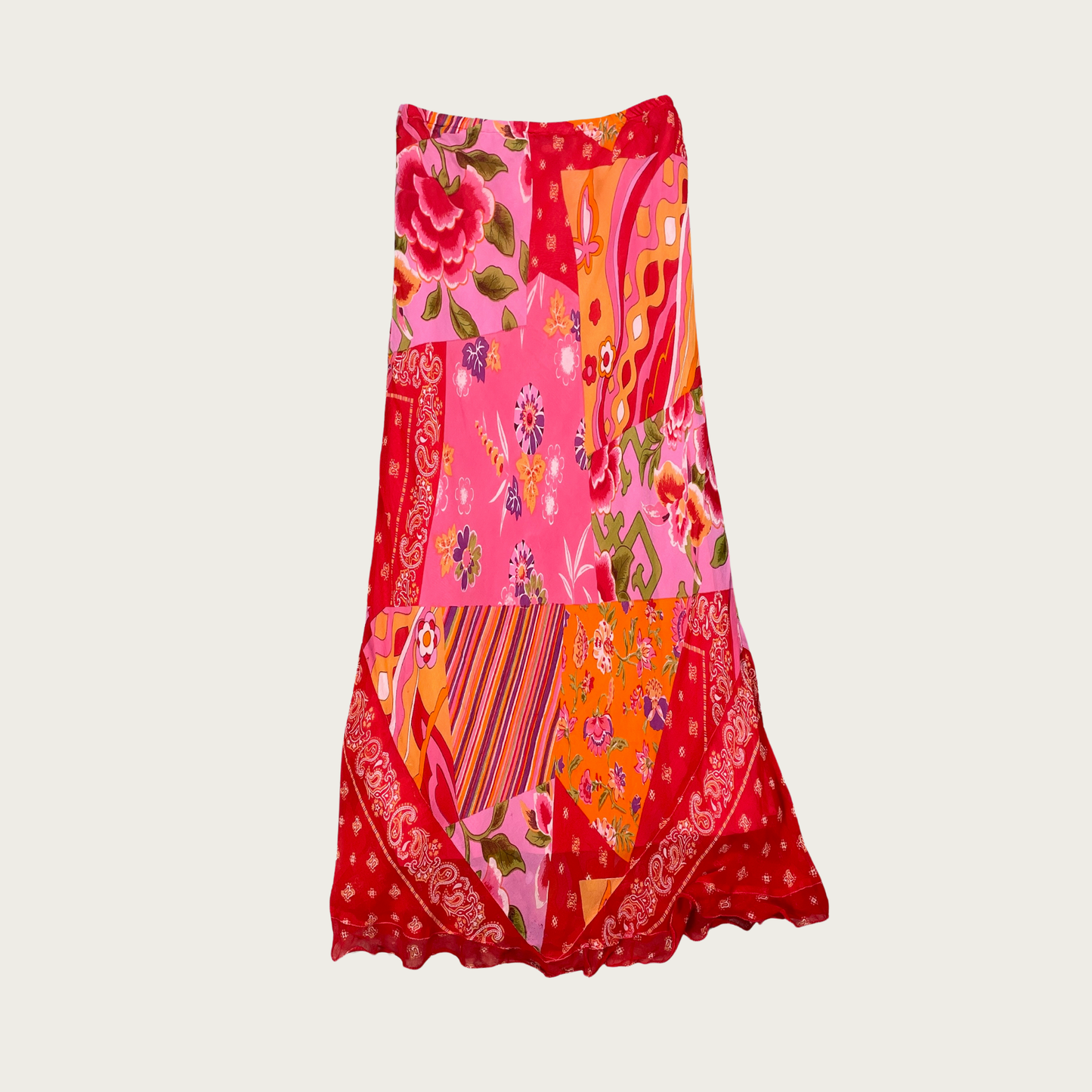 (S/M) Multi Pattern Patchwork Maxi Skirt