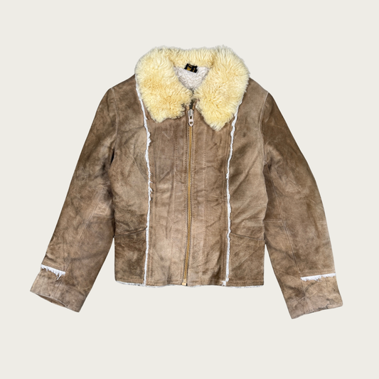 (XS) 70s Suede Fur Collar Jacket
