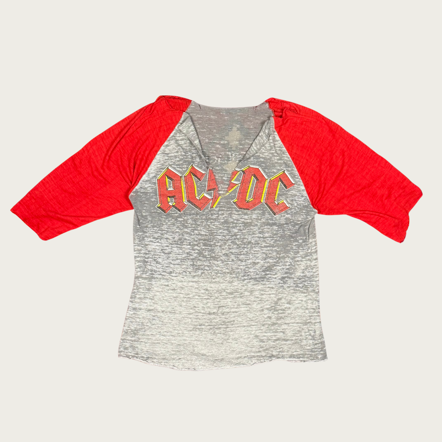 (S/M) 1980 AC/DC Back In Black Tour Thrashed Raglan Tee