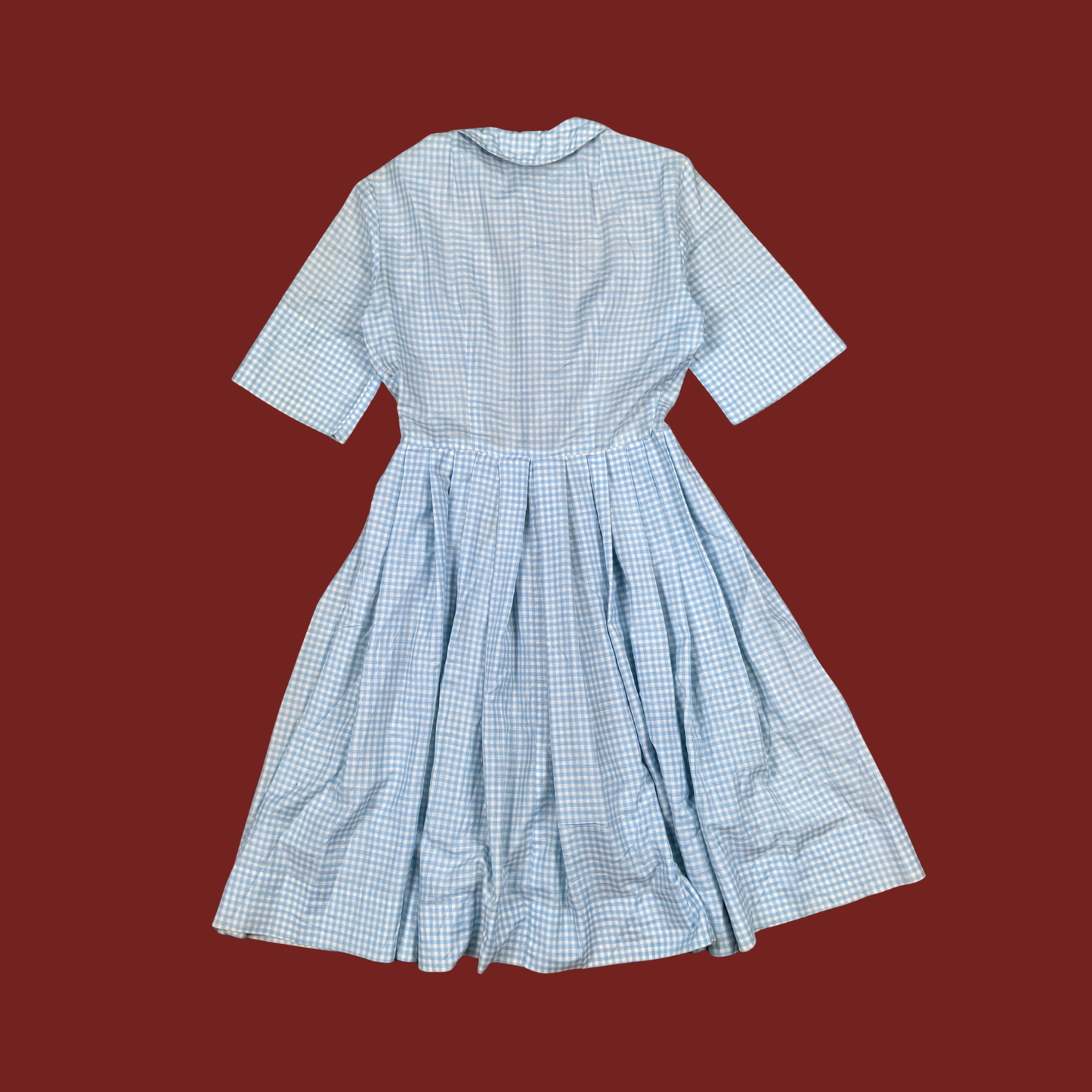(XS) 60s/70s Light Blue Gingham Midi Dress