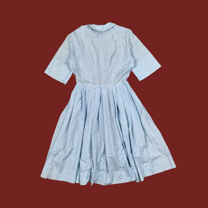 (XS) 60s/70s Light Blue Gingham Midi Dress