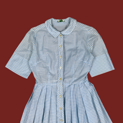 (XS) 60s/70s Light Blue Gingham Midi Dress