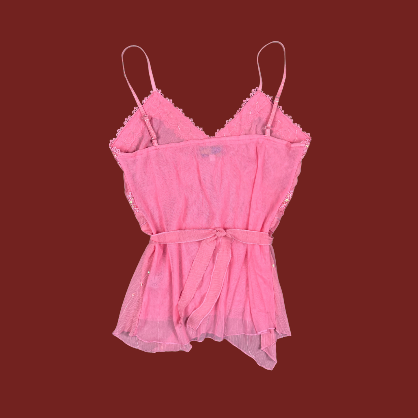 (M/L) Y2K Pink Beaded Sequin Mesh Cami