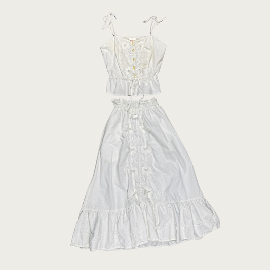 (S) 70s White Embroidered Cotton Eyelet Set