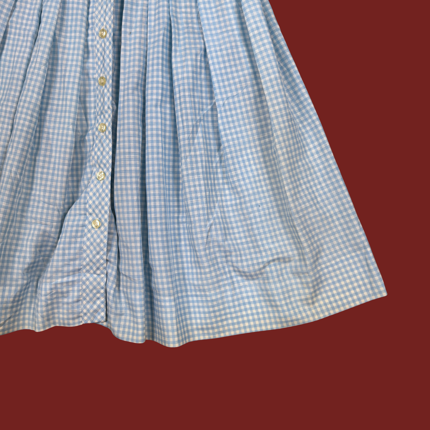 (XS) 60s/70s Light Blue Gingham Midi Dress