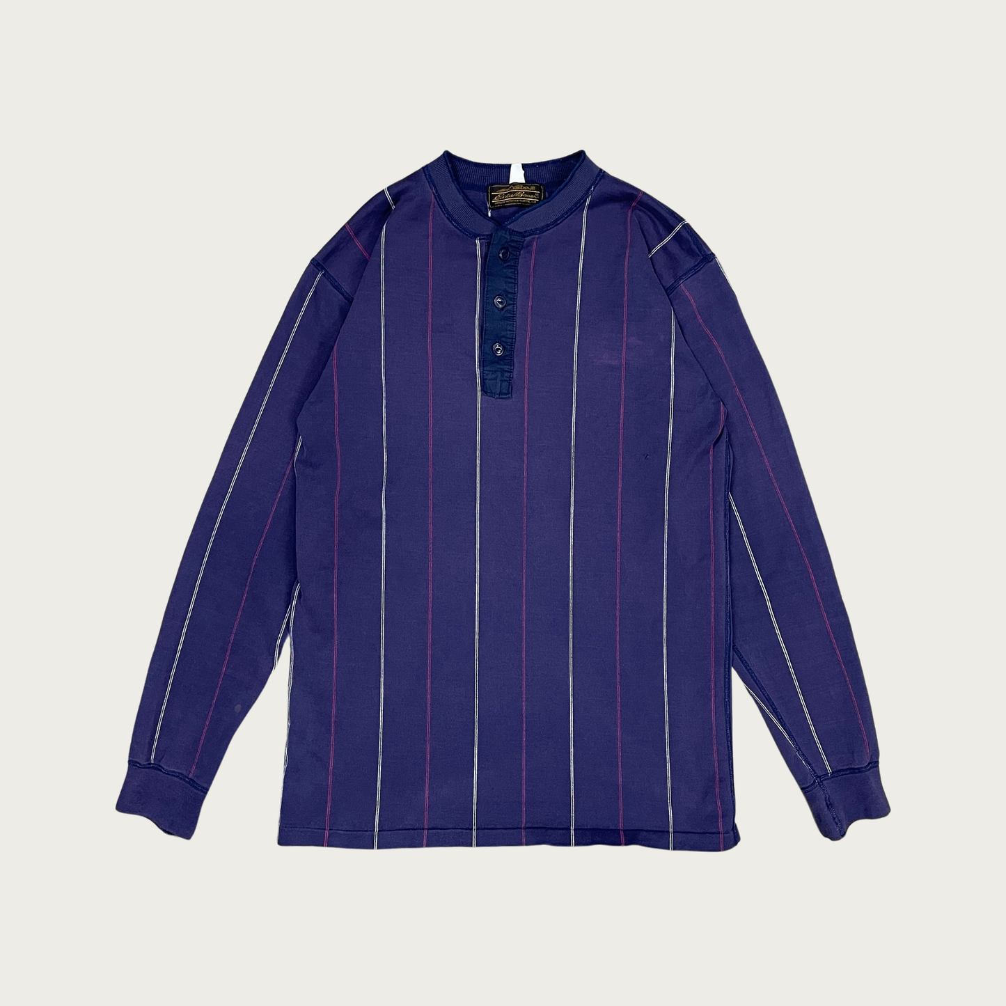 (L) Dark Purple Striped Long Sleeve Henley Tee