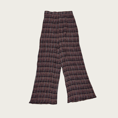 (S) 90s/Y2K Sheer Plaid Wide Leg Crinkle Pants
