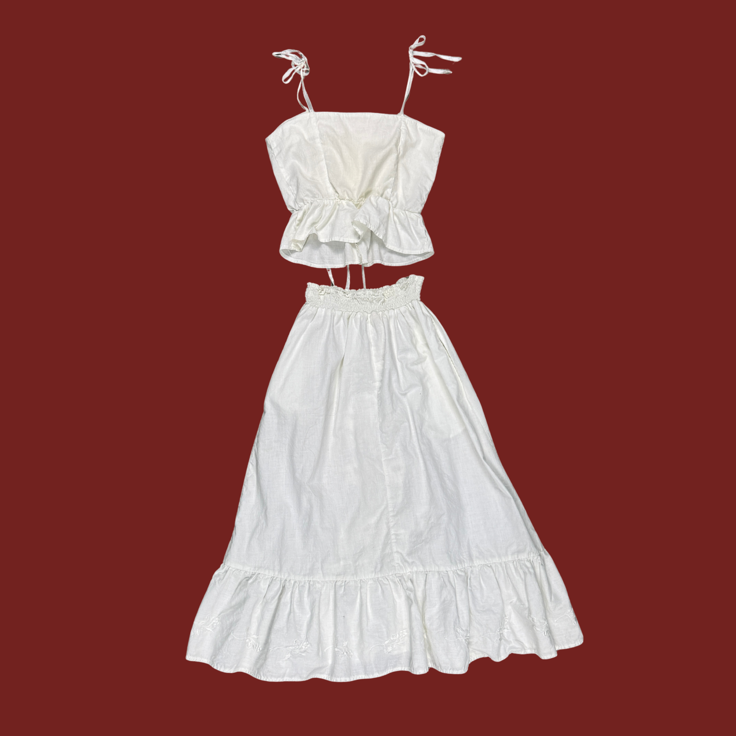 (S) 70s White Embroidered Cotton Eyelet Set