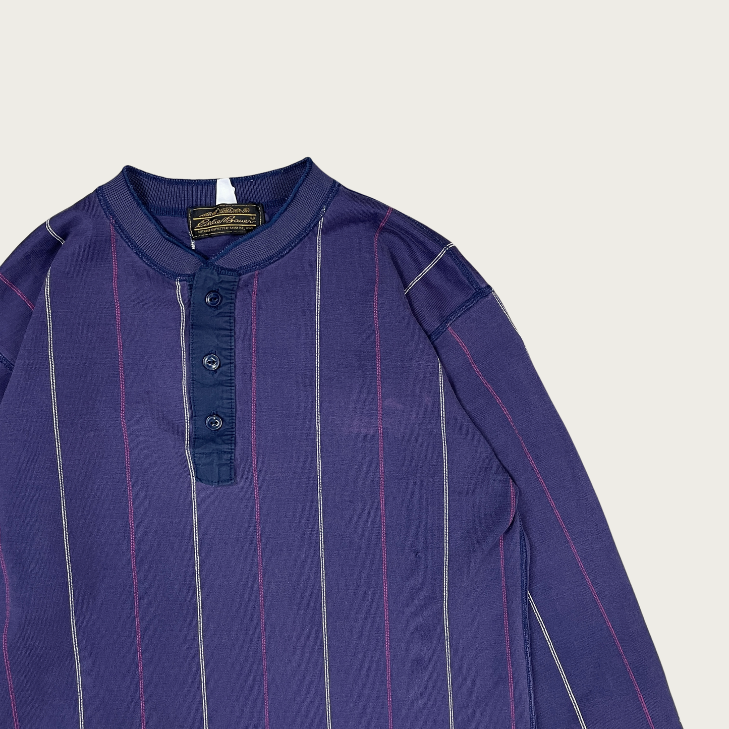 (L) Dark Purple Striped Long Sleeve Henley Tee