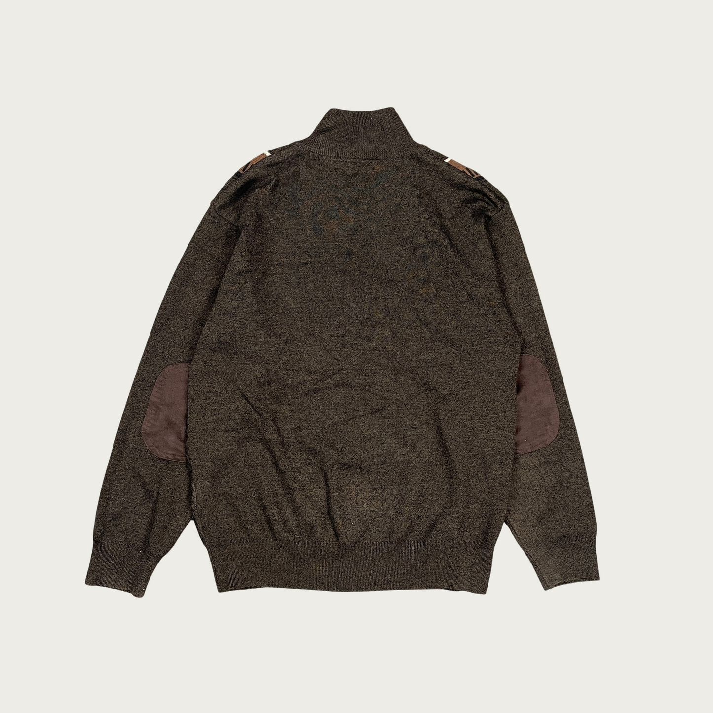 (L) Brown Abstract Pattern Zip Up Sweater