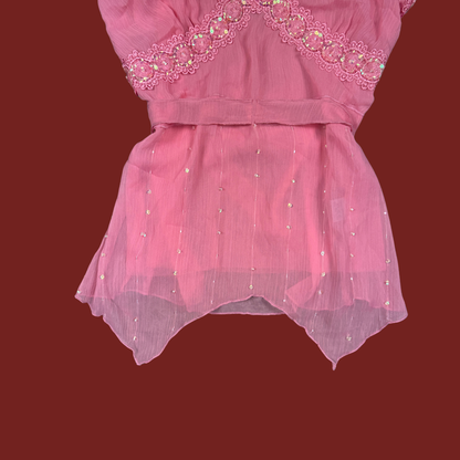 (M/L) Y2K Pink Beaded Sequin Mesh Cami