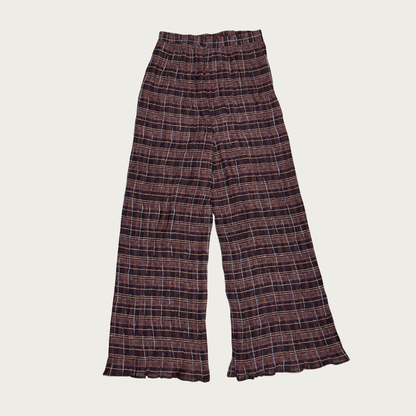 (S) 90s/Y2K Sheer Plaid Wide Leg Crinkle Pants