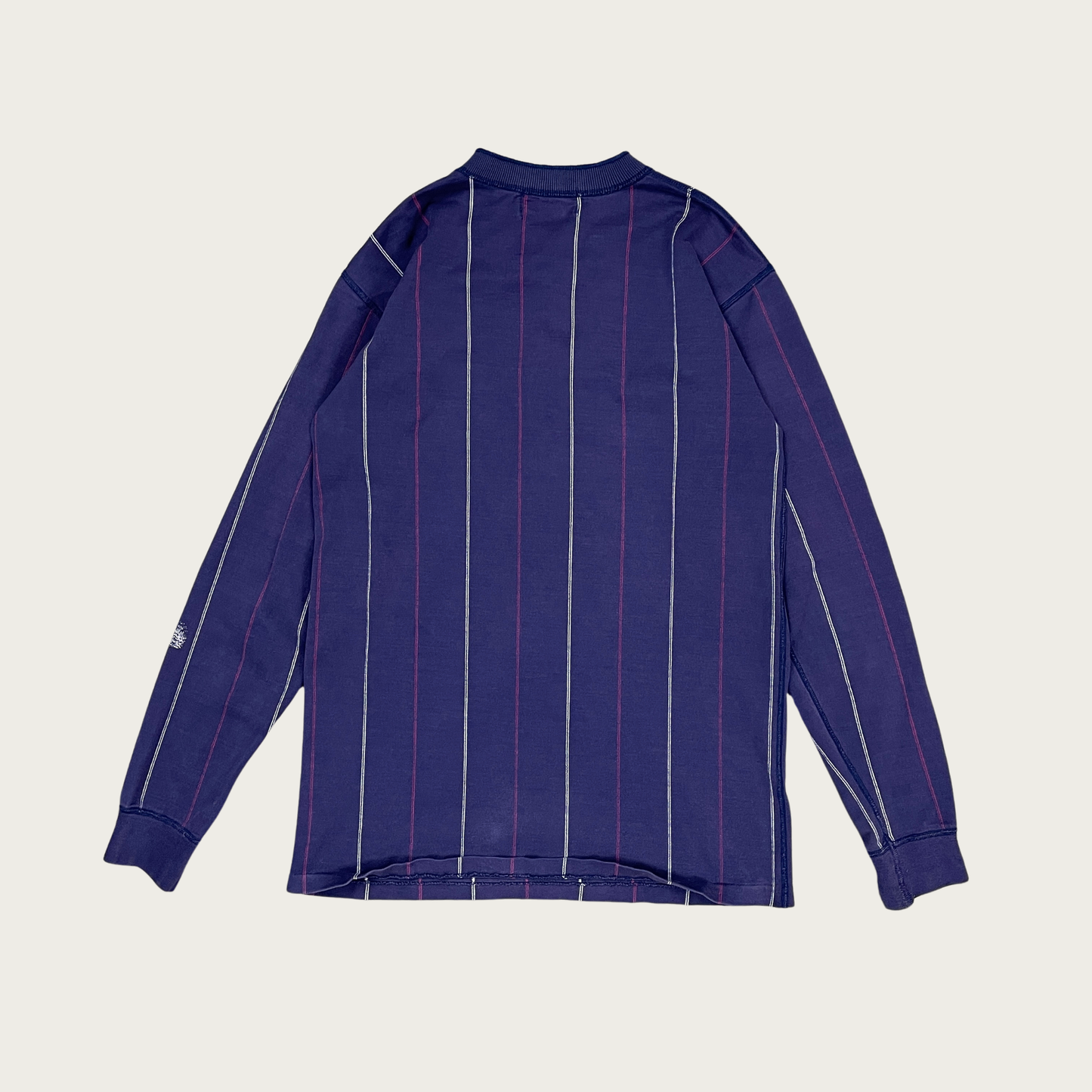 (L) Dark Purple Striped Long Sleeve Henley Tee