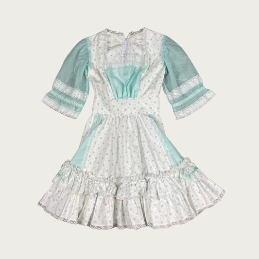 (M) Mint Green/Cream Floral Ruffle Square Dancing Dress