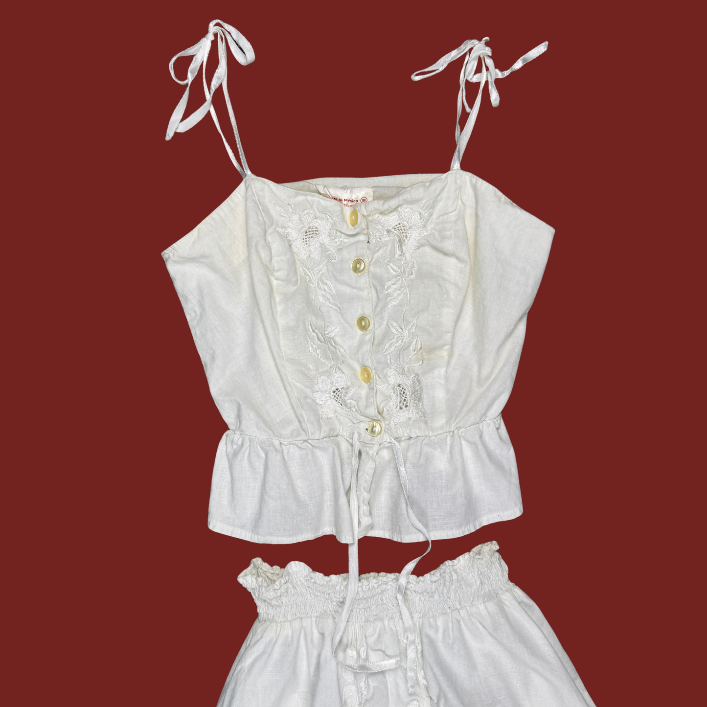 (S) 70s White Embroidered Cotton Eyelet Set