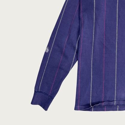 (L) Dark Purple Striped Long Sleeve Henley Tee