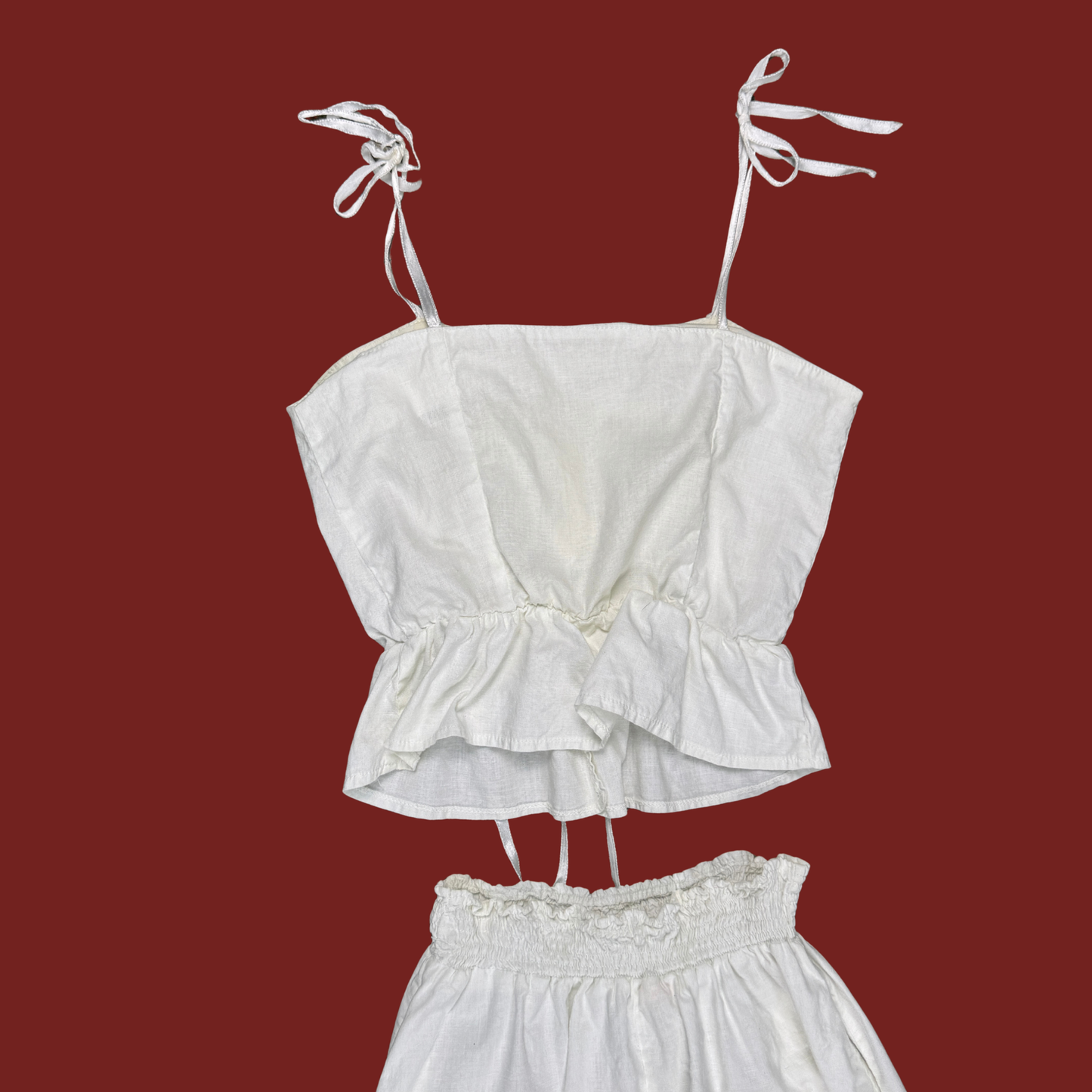 (S) 70s White Embroidered Cotton Eyelet Set